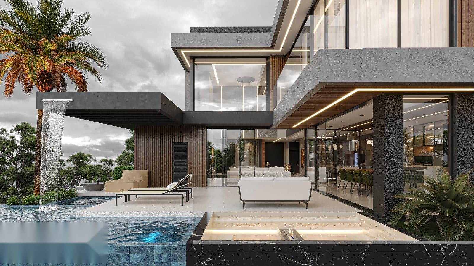 The Cascade — interior and exterior views